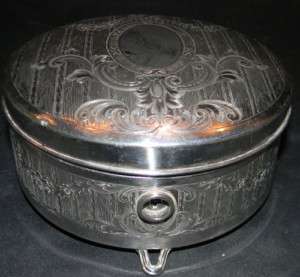 ANTIQUE 1920 DERBY SILVER PLATE ENGRAVED JEWELRY BOX  