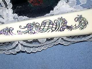 Beautiful Vintage Silk & Lace Floral Painted Hand Fan ~L@@K~  