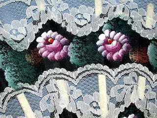 Beautiful Vintage Silk & Lace Floral Painted Hand Fan ~L@@K~  