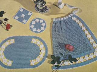 Vintage Crochet PATTERN Flower Apron Pot Holder Mat Set  
