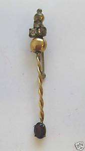 Antique Gold stick pin with stones & amethyst stone  