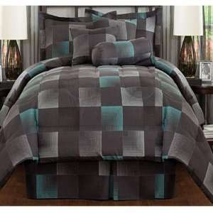    Shadow Gray And Aqua King 7 Piece Comforter Set