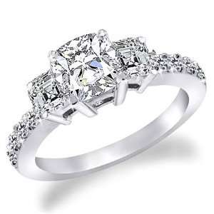 Carat Cushion, Asscher & Round Cut Diamond Three Stone Engagement Ring 