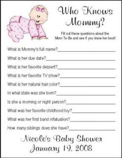 Personalized WHO KNOWS MOMMY Baby Shower Game  