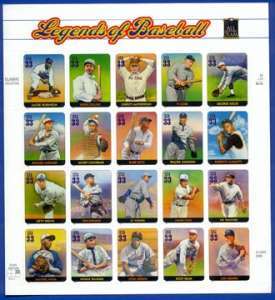 10) Legends of Baseball sheets of 20 US Stamps GEM MINT   Free 