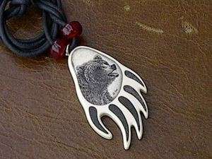Grizzly Bear Claw Claws Scrimshaw Necklace #2 Replica Ivory  