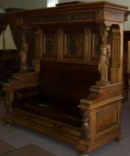 ANTIQUE OAK CHURCH FRATERNAL LODGE HALL SEAT BENCH  