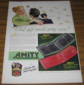 1948 VINTAGE AD~AMITY BILLFOLDS FOR MEN & WOMEN~HAPPY COUPLE  