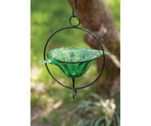 Green Leaf Bowl Hanging Glass Iron Ring Birdbath   
