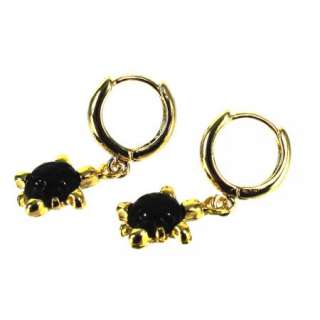 Set Gold 18k GF Earrings Necklace Hoop Black Turtle  