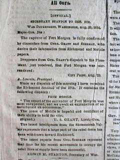   War newspaper BATTLE of MOBILE BAY Alabama FARRAGUT CAPTURE Ft Morgan