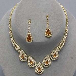   Bridesmaid Clear Crystal Elegant Costume jewelry Necklace Earrings Set