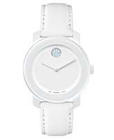 Movado Watch, Swiss Bold Medium Crystal Accent White Leather Strap 