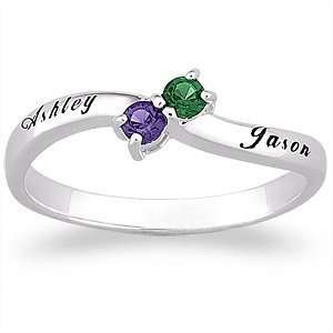  Sterling Silver Couples Birthstone and Name Ring Jewelry