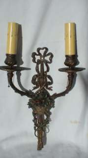 BEAUTIFUL ANTIQUE POLYCHROME TWO CANDLE SCONCE  