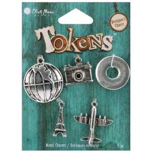  Blue Moon Tokens Metal Charms 5/Pkg Antique Silver