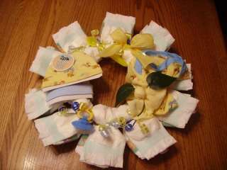 Diaper Cake Wreath Blue & Yellow & Puppys with Hat Set, Onsie & More 