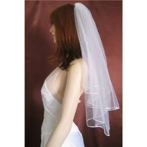   Length Satin Rattail Hem Scattered Pearl Bridal Wedding Veil Beauty