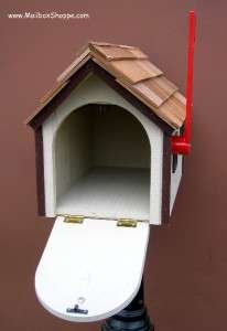 Wood Mail Box   Creme Amish Barn Wooden Post Mailbox  