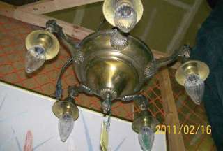 Antique Victorian Brass 5 Light Ceiling Fixture  
