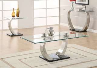 Satin Finish Metal Floating Glass Top End Accent Table  
