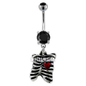  14g Dangling Rib Cage Sexy Belly Button Navel Ring Dangle 