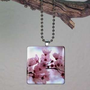 Cherry Blossom Flower Glass Tile Necklace Pendant 135  