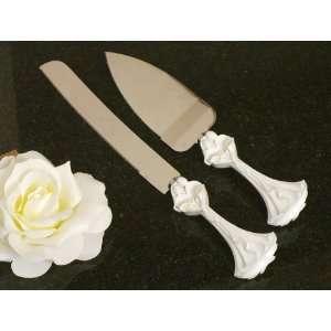  Bride and Groom with Calla Lily Bouquet Cake and Knife Set 