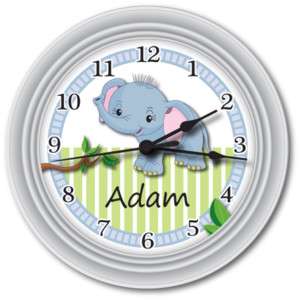 Baby Boy Personalized Elephant Nursey Wall Clock   GIFT  