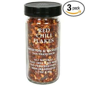 Morton & Bassett Red Chili Flakes, 1.3 Ounce Jars (Pack of 3)  