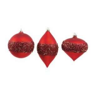  Set 12 Red and Sequin Glass Bulb Christmas Ornaments