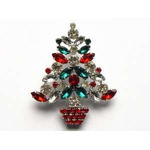   Ruby Red Holiday Christmas Tree Plant Lovely Pot Pin Brooch Jewelry
