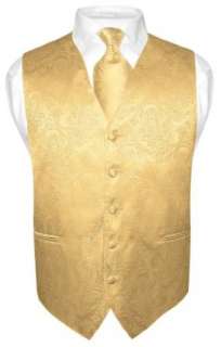  Mens Gold Color Paisley Design Dress Vest and NeckTie Set 