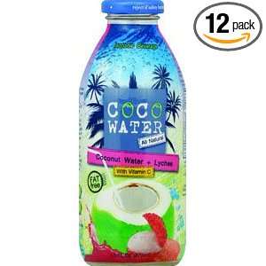 Cocowater Coconut Water +Lychee, 16 Ounce (Pack of 12)  