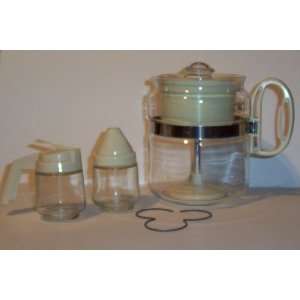   Glass Perk Coffee Pot Percolator w/ Sugar and Creamer 