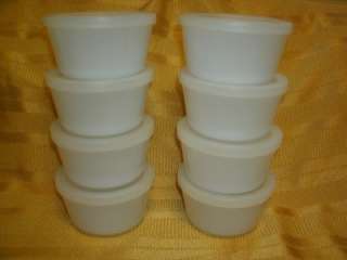Set of 8 GLASBAKE CUSTARD CUPS Milk Glass 4 oz W Lids  