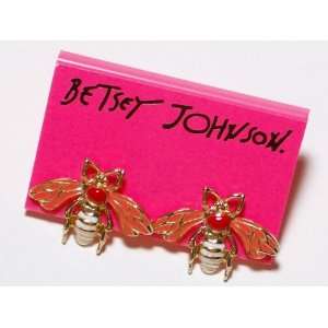   JOHNSON Bees Bumblebee Earrings Coral Colored Wings 