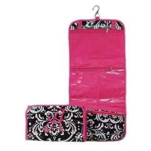   Initial S Damask Roll up Hanging Travel Cosmetic Case Beauty