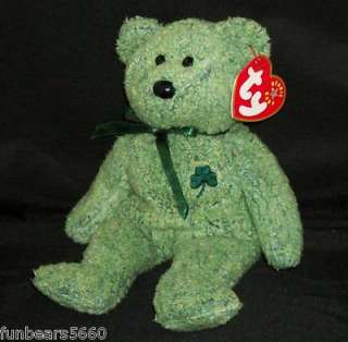 TY Beanie Baby SHAMROCK Soft Green Irish Bear 8 MWMT  