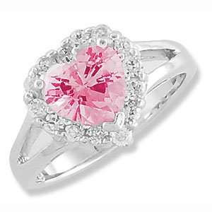   Ring w/ Pink Heart Cubic Zirconia in Sterling Silver 