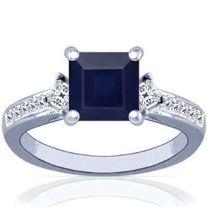   White Gold Princess Cut Blue Sapphire Ring With Sidestones Jewelry