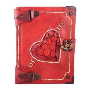  Rose Decorated Heart on a Red Handmade Leather Bound 