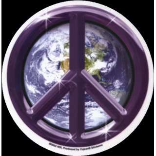 Purple Peace Sign with Earth in Background   4 7/8   Sticker / Decal