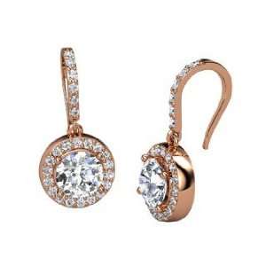  Gem Drop Earrings, Round Diamond 14K Rose Gold Earrings Jewelry