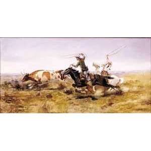  Print   O.H. Cowboys Roping A Steer   Artist Charles M. Russell 