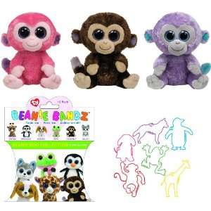  TY Beanie Babies Monkeys 3 Beanie Boo Friends Party 
