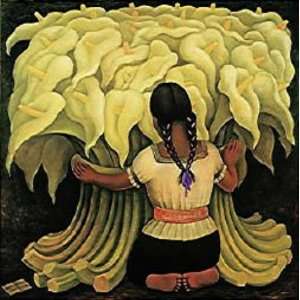 Diego Rivera 26.75W by 26.75H  Girl with Lilies CANVAS Edge #1 3 