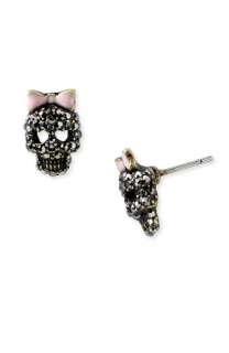 Betsey Johnson Pave Skull Earrings  