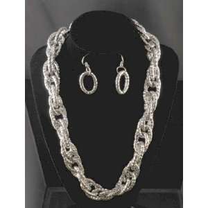 Genuine Faceted Mesh Link Necklace and Earrings Office 