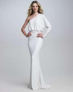 T4UQC Naeem Khan Beaded Waist One Sleeve Gown